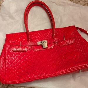 Elegant Red Textured Satchel